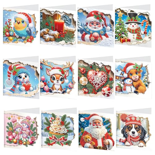 5D Diamond Painting Weihnachtskarten mit Umschlag, DIY Diamant Malerei Grußkarten Weihnachten Karten Weihnachtsdeko, Diamant Painting Geschenkkarten (A) von Demiawaking