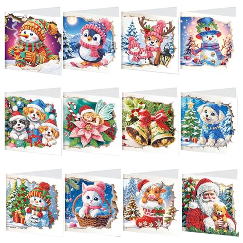 5D Diamond Painting Weihnachtskarten mit Umschlag, DIY Diamant Malerei Grußkarten Weihnachten Karten Weihnachtsdeko, Diamant Painting Geschenkkarten (B) von Demiawaking