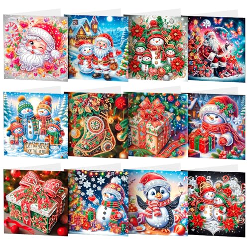 5D Diamond Painting Weihnachtskarten mit Umschlag, DIY Diamant Malerei Grußkarten Weihnachten Karten Weihnachtsdeko, Diamant Painting Geschenkkarten (D) von Demiawaking