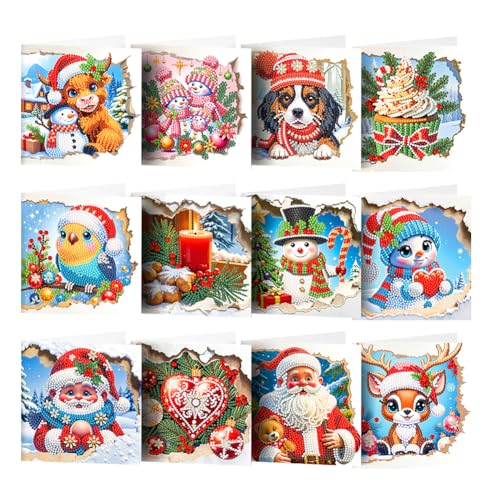 5D Diamond Painting Weihnachtskarten mit Umschlag, DIY Diamant Malerei Grußkarten Weihnachten Karten Weihnachtsdeko, Diamant Painting Geschenkkarten (E) von Demiawaking