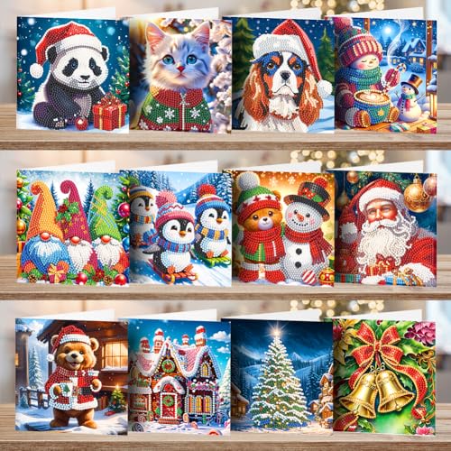 DIY 5D Diamond Painting Grußkarte, Diamant Malerei Weihnachten Karten Geburtstag Karte Weihnachtskarte Diamant Painting Geschenkkarte (12Pcs H) von Demiawaking
