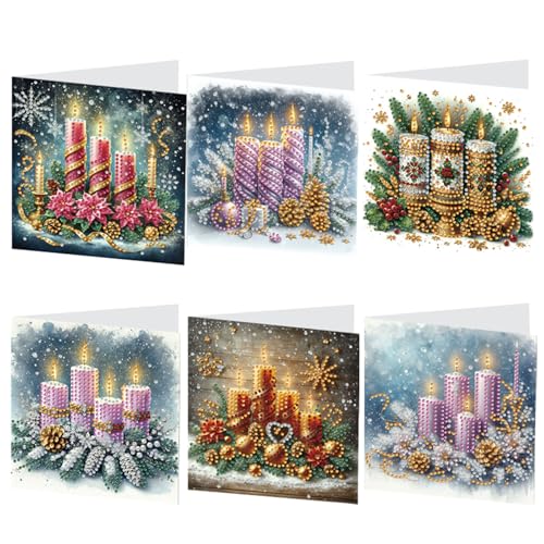 DIY 5D Diamond Painting Grußkarte, Diamant Malerei Weihnachten Karten Geburtstag Karte Weihnachtskarte Diamant Painting Geschenkkarte (6Pcs E) von Demiawaking