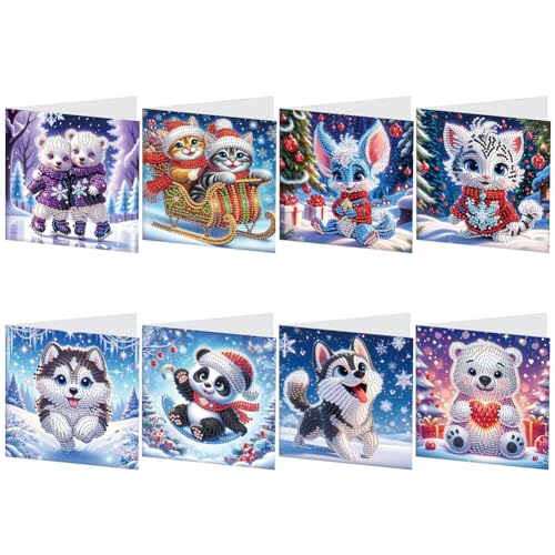 DIY 5D Diamond Painting Grußkarten mit Umschlag, 5D Diamond Painting Weihnachten Karten Geburtstag Karte Weihnachtskarte Diamant Painting Geschenkkarte Weihnachtsdeko (8Stück 07) von Demiawaking