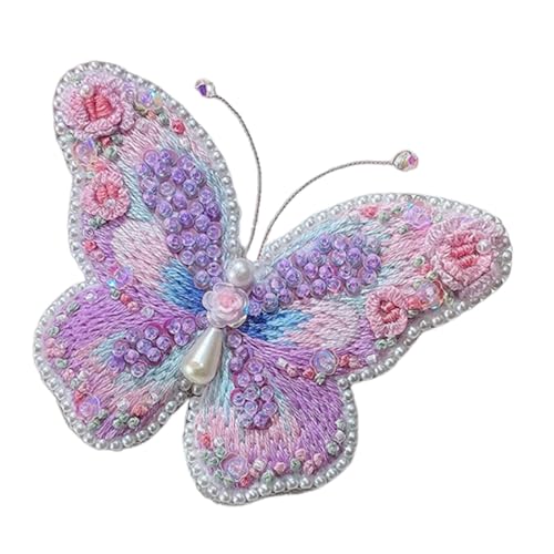 DIY Stickset Schmetterling Brosche, Perlenstickset, Stickerei Set Anfänger, Kreuzstich Anfänger Set, mit Muster, Perlen, Farbfäden, Sticktuch und Werkzeuge, DIY Handwerk Schmetterling Deko (C) von Demiawaking
