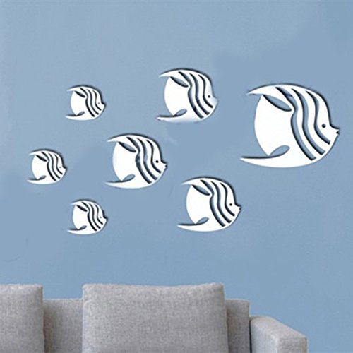 Demiawaking 7Pcs Schöne 3D Aufkleber Abnehmbar Fisch Wandtattoo Wandaufkleber fuer Schlafzimmer, Kinderzimmer, Wohnzimmer, Badezimmer, Wand Deko (7Pcs-Fisch Muster) von Demiawaking