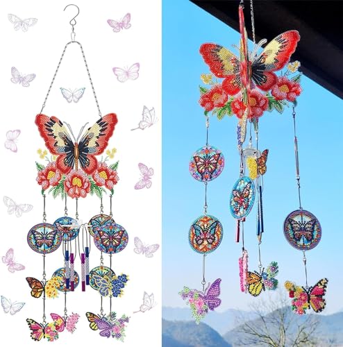 Demiawaking Beidseitiges Diamond Painting Windspiele DIY Diamant Malerei Gartendeko Anhänger Windglocken Strass Garten Deko Geschenk (O) von Demiawaking