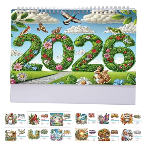 Diamond Painting Kalender 2026, DIY Diamant Malerei Kalender 2026 Tischkalender, Diamant Painting Tischkalender Tischdeko Paper Kalender Set (F) von Demiawaking