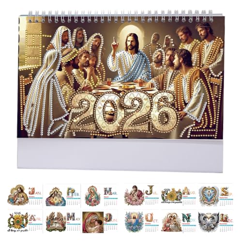 Diamond Painting Kalender 2026, DIY Diamant Malerei Kalender 2026 Tischkalender, Diamant Painting Tischkalender Tischdeko Paper Kalender Set (H) von Demiawaking