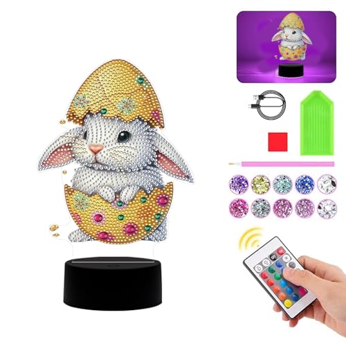 Diamond Painting Nachtlicht Tischdeko Ostern Deko, Diamant Malerei Osterhase Osterdeko Nachttischlampe Tischlampe LED mit Fernbedienung, DIY 5D Diamant Painting Ostereier Ostern Geschenk (U) von Demiawaking