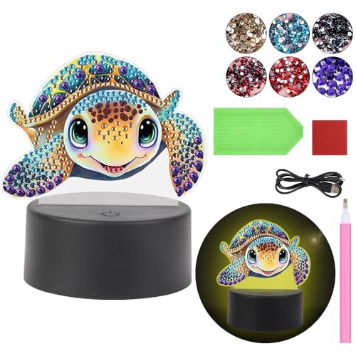 Diamond Painting Nachtlicht Tischdeko Tiere, Diamant Malerei Nachttischlampe Tischlampe LED Deko Set, DIY 5D Diamant Painting Lampe für Kinder Geburtstag Geschenke (A) von Demiawaking