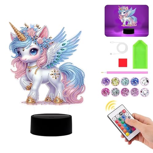 Diamond Painting Nachtlicht Tischdeko Bastelset, Diamant Malerei Nachttischlampe Tischlampe LED, DIY 5D Diamant Painting Lampe für Geburtstag Geschenke (Einhorn 02) von Demiawaking