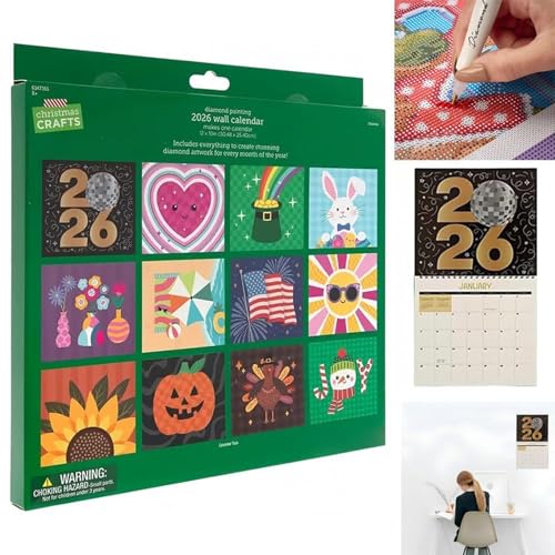 Kalender 2026 Diamond Painting Kit, DIY Diamant Painting Wandkalender 2026, 12 Monate Kalender mit To Do Liste, umklappbar, 5D Diamond Paint Wanddeko Geschenk Calendar Sets (A) von Demiawaking