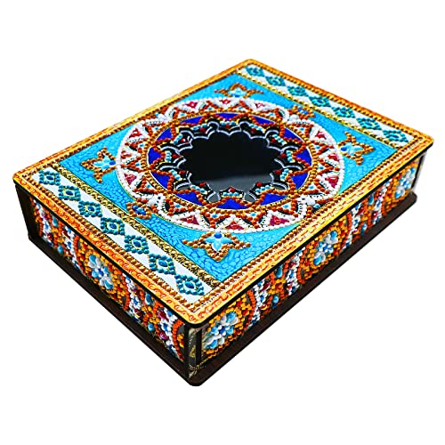 Klassische Mandala Diamond Painting Schmuckkästchen Aufbewahrungsbox DIY Diamant Malerei Schmuckaufbewahrung Holz Organizer Box Geschenke (F) von Demiawaking