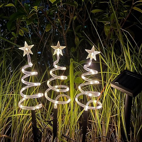 Solar LED Weihnachtsbaum mit Sterne, Solarlampen für Außen, wasserdichte Solarleuchte Weihnachtsbaum Weihnachtsbeleuchtung, Party Deko Weihnachtsdeko Lampe (1 Set 3Pcs) von Demiawaking