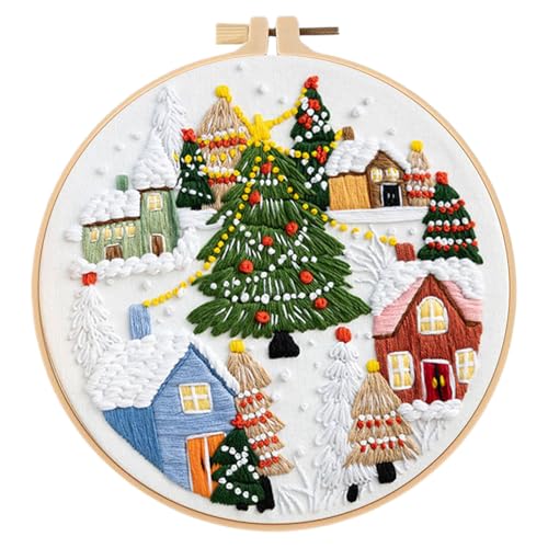 Stickerei Set Anfänger, Stickerei Kits Weihnachten Weihnachtsdeko, Kreuzstich Anfänger Set, Kreuzstich Starter Kit mit Muster, Stickrahmen, Farbfäden und Werkzeuge, DIY Kunst Handwerk Nähen (I) von Demiawaking
