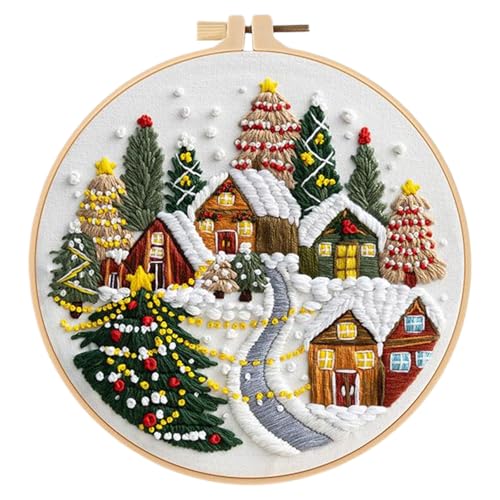 Stickerei Set Anfänger, Stickerei Kits Weihnachten Weihnachtsdeko, Kreuzstich Anfänger Set, Kreuzstich Starter Kit mit Muster, Stickrahmen, Farbfäden und Werkzeuge, DIY Kunst Handwerk Nähen (J) von Demiawaking