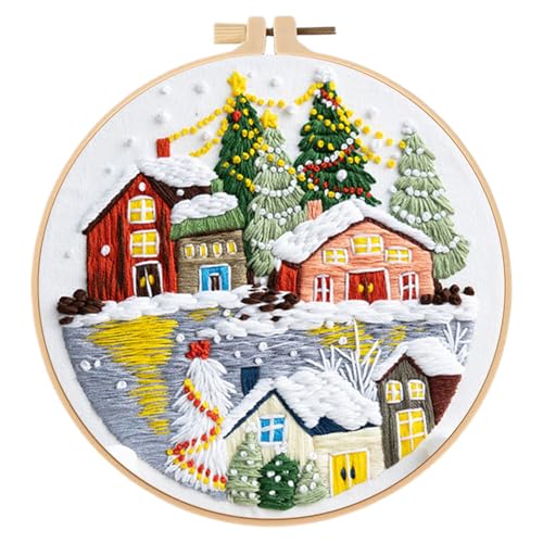 Stickerei Set Anfänger, Stickerei Kits Weihnachten Weihnachtsdeko, Kreuzstich Anfänger Set, Kreuzstich Starter Kit mit Muster, Stickrahmen, Farbfäden und Werkzeuge, DIY Kunst Handwerk Nähen (K) von Demiawaking