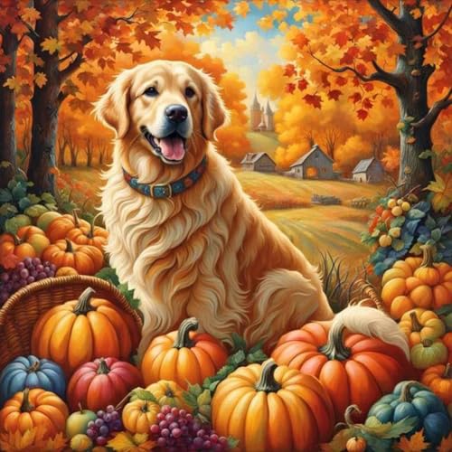 Vollbohrer Diamond Painting Bilder Herbstdeko Set, Diamant Painting Herbst Kürbis Herbstdeko Kit, Full Diamant Malerei 40x40cm (T) von Demiawaking