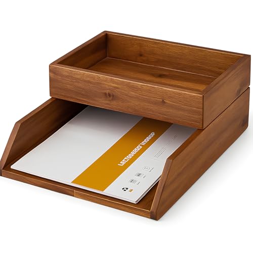 Akazien-Büro-Schubladen-Organizer, 2er-Set, Papier-Briefablage, Aufbewahrungsmappen, Notizbücher, Kopierpapier, Druckpapier, Holz, Schreibtisch, rechteckig, Arbeitsplatzhalter, Schreibwaren-Saver Akazien-Büro-Schubladen-Organizer, 2er-Set, Papier-Briefablage, Aufbewahrungsmappen, Notizbücher, Kopierpapier, Druckpapier, Holz, Schreibtisch, rechteckig, Arbeitsplatzhalter, Schreibwaren-Saver von Demigo