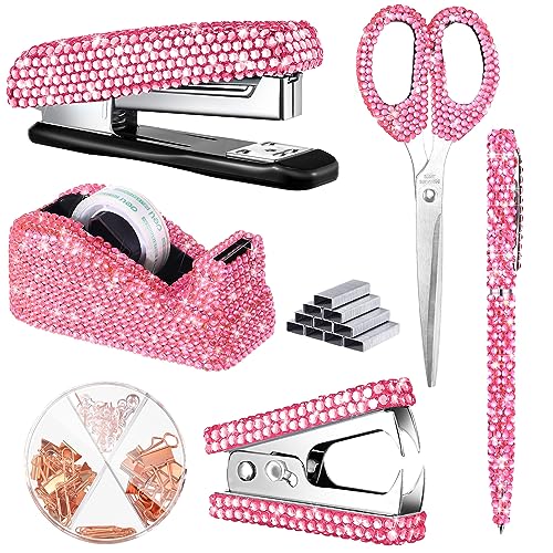 Bling Büro-Schreibtisch-Zubehör-Set, Kristall-Schul-Schreibwaren-Set, Schere, Hefter mit Heftklammer, Klebebandspender, Diamantstift, Klammerentferner, Binder-Clips, Büroklammern, Reißzwecken für Bling Büro-Schreibtisch-Zubehör-Set, Kristall-Schul-Schreibwaren-Set, Schere, Hefter mit Heftklammer, Klebebandspender, Diamantstift, Klammerentferner, Binder-Clips, Büroklammern, Reißzwecken für von Demissle