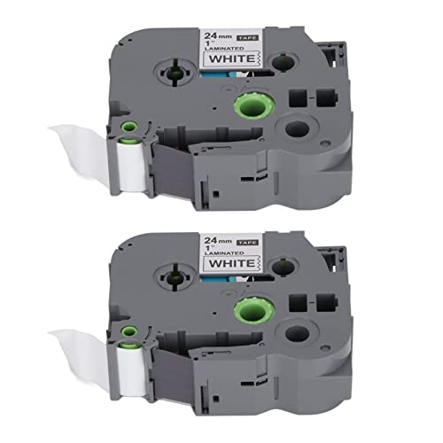Denash Etikett Maker Tape Langlebig Sogar Einfachen für Pt E100 Pt D210, 1 Pack Schwarz auf weiß 24 Mm Breit 8 M Lang, und Tragbar für Abzeichen, Etiketten (Weiße Schachtel mit 2 Stück) von Denash