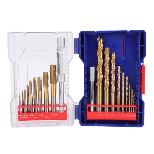 Denash Metallbohrer- und Gewindebohrer-Set, 9-teilige Gewindebohrer, 9-teilige Bits M3-M12, 1/16-1/2-Zoll-Schraubenschlüssel, M2-Bohrgewindeschneidwerkzeuge aus Legiertem Stahl, von Denash