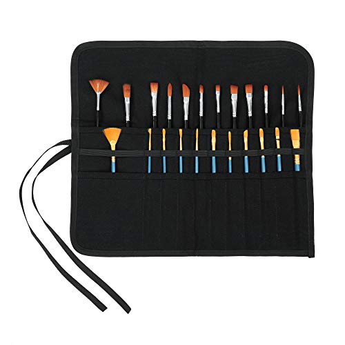 Denifiter 22 Fächer Bleistifthalter, Pinsel Etui, Federmäppchen aus gewachstem Segeltuch, strapazierfähige tragbare Tasche für Aquarellpinsel (Schwarz) von Denifiter