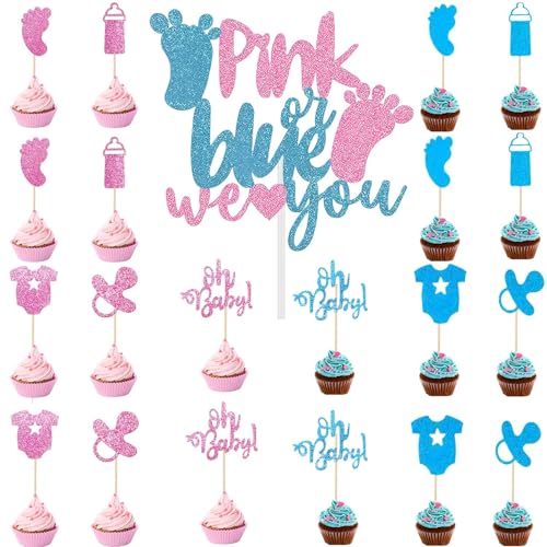 Tortenaufsätze, Motiv: "We Love You", glitzernd, Blau oder Rosa, für Jungen oder Mädchen, Cupcake-Topper, T-Shirt-Flaschen, Fußabdruck, Schnuller, Kuchendekorationen für Babyparty, Partyzubehör, 21 Tortenaufsätze, Motiv: "We Love You", glitzernd, Blau oder Rosa, für Jungen oder Mädchen, Cupcake-Topper, T-Shirt-Flaschen, Fußabdruck, Schnuller, Kuchendekorationen für Babyparty, Partyzubehör, 21 von Denipry