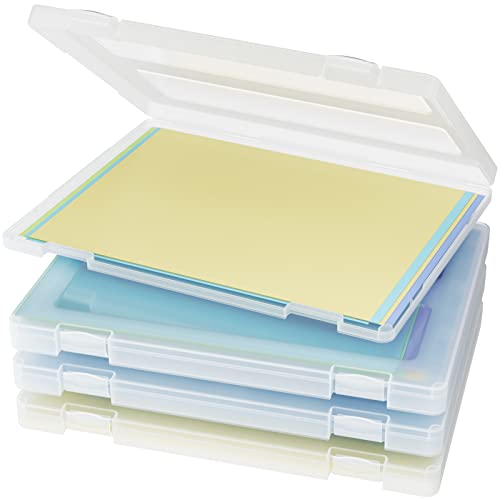 Denkee Tragbarer Projektkoffer für 21.6x27.9 cm Briefe A4 Datei-Papier, transparent, schlank, Kunststoff, stapelbar, Aufbewahrungsbox, Dokumente, Zeitschriften, Papierschutz, 31.8x24x2.4 cm, 4 Stück von Denkee