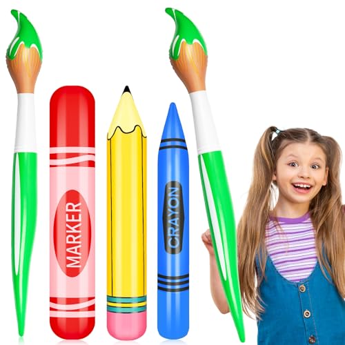 4-teiliges buntes Party-Dekorationsset mit aufblasbaren Pinseln, Ballons, Marker, Bleistift, Buntstift, Ballons, Requisiten-Set für Kunst, Malerei, Schulanfang, Partygeschenk von Denylo pro