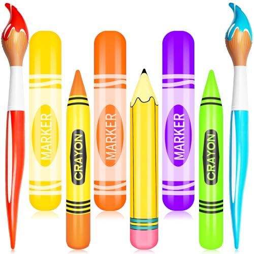 8-teiliges buntes Party-Dekorationsset mit aufblasbaren Pinseln, Ballons, Marker, Bleistift, Buntstift, Ballons, Requisiten-Set für Kunst, Malerei, Schulanfang, Partygeschenk von Denylo pro