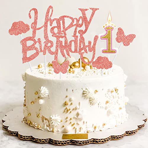 Tortendeko 1. Geburtstag für Mädchen mit Kerzen 1, Rosegold Happy Birthday Cake Topper, Erster - 1st Kuchen Dekoration Kuchendekoration Kuchendeko für Mädchen Junge Kindergeburtstag Baby Tortendeko 1. Geburtstag für Mädchen mit Kerzen 1, Rosegold Happy Birthday Cake Topper, Erster - 1st Kuchen Dekoration Kuchendekoration Kuchendeko für Mädchen Junge Kindergeburtstag Baby von Deo Doo