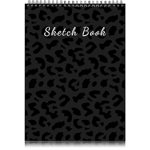 Deokke A4-Skizzenbuch mit Spiralbindung,100GSM 50Blatt/100Seiten,22,9 x 30,5 cm,Nettes und künstlerisches Zeichenbuch,Geeignet für Jungen Mädchen und Anfänger (E1-Schwarzer Leopardenmuster) von Deokke