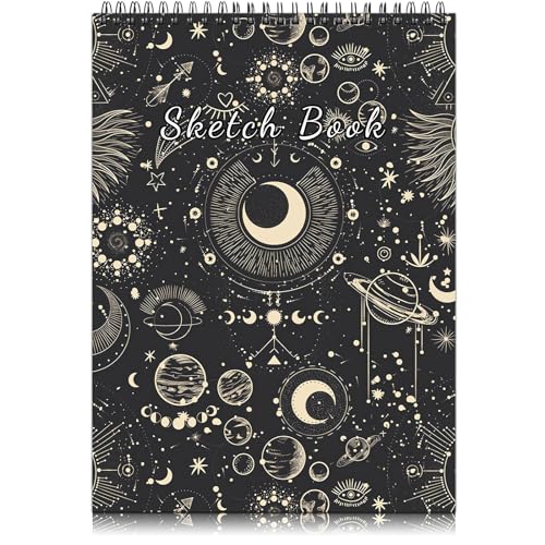 Deokke A4-Skizzenbuch mit Spiralbindung,100GSM 50Blatt/100Seiten,22,9 x 30,5 cm,Nettes und künstlerisches Zeichenbuch,Geeignet für Jungen Mädchen und Anfänger (E10-Stern Mond) von Deokke