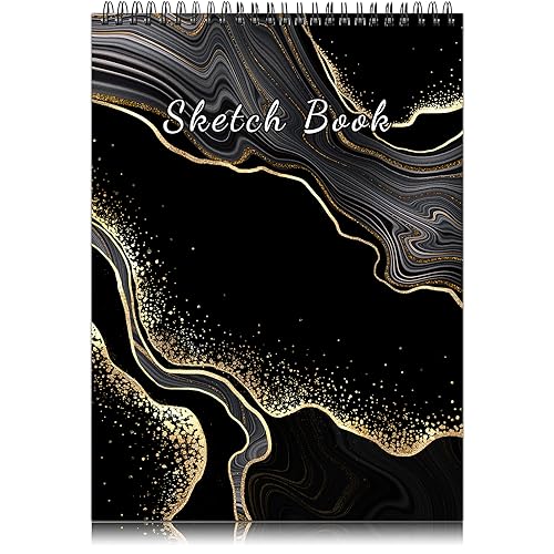 Deokke A4-Skizzenbuch mit Spiralbindung,100GSM 50Blatt/100Seiten,22,9 x 30,5 cm,Nettes und künstlerisches Zeichenbuch,Geeignet für Jungen Mädchen und Anfänger (E3-Schwarzer Marmor) von Deokke