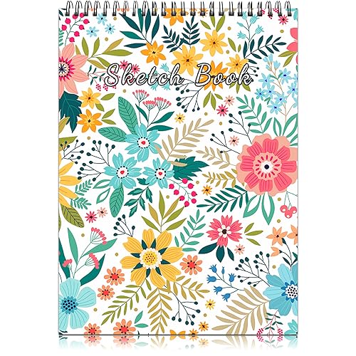 Deokke A4-Skizzenbuch mit Spiralbindung,100GSM 50Blatt/100Seiten,22,9 x 30,5 cm,Nettes und künstlerisches Zeichenbuch,Geeignet für Jungen Mädchen und Anfänger (E4-Blumen und Pflanzen) von Deokke