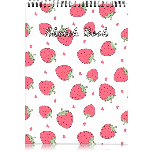 Deokke A4-Skizzenbuch mit Spiralbindung,100GSM 50Blatt/100Seiten,22,9 x 30,5 cm,Nettes und künstlerisches Zeichenbuch,Geeignet für Jungen Mädchen und Anfänger (E5-Rote Erdbeere) von Deokke