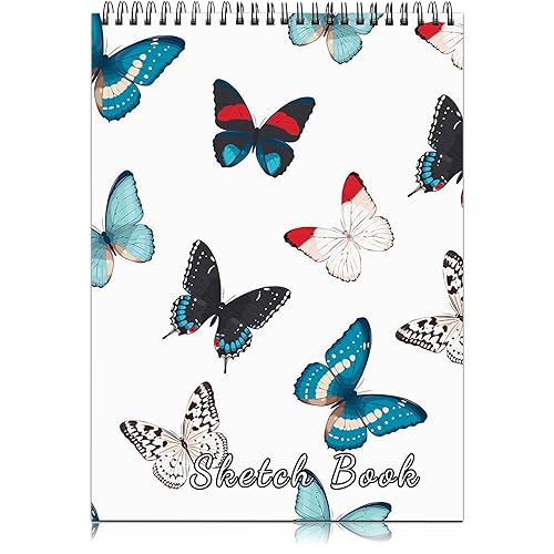 Deokke A4-Skizzenbuch mit Spiralbindung,100GSM 50Blatt/100Seiten,22,9 x 30,5 cm,Nettes und künstlerisches Zeichenbuch,Geeignet für Jungen Mädchen und Anfänger (E7-Weißer Schmetterling) von Deokke