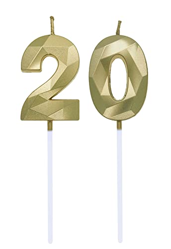 Geburtstagskerzen Zahlen 0 und 2, 2. Geburtstag Zahl Kerzen Geburtstagskerzen Cake Topper 20. Geburtstag Kuchendeko Kuchen Dekoration, für Hochzeit Party Hochzeit Jahrestag Feier Gold von Deolven