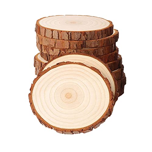 Holzscheiben,10 Stück Runde Baumscheiben Naturholzscheiben zum Basteln Bastelbedarf Holz Log Scheiben für Weihnachtsdekorationen Kiefernholzscheiben 9~10 cm Ungebohrt von Deolven