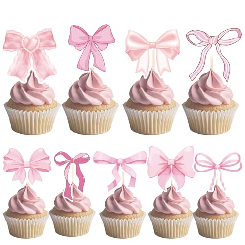 Deorfuy Coquete Geburtstagsparty-Dekorationen – 36 Stück, rosa Schleife, Cupcake-Topper, Party-Dekoration, kokettierte Cupcake-Picks, Party-Dekoration für Mädchen und Frauen von Deorfuy