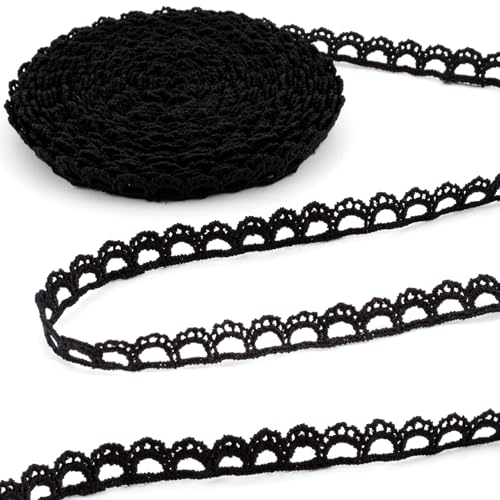 Deozu 4 Yards Spitzenborte Vintage gehäkelte Spitzenbänder Stickerei gewellte Kante Schnürsenkel für DIY Handwerk Blumenstrauß Nähen Hochzeit Verpacken Dekoration (schwarz, 1 cm breit) von Deozu