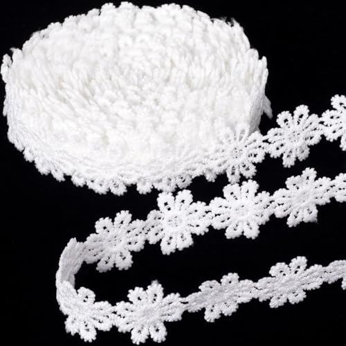 Deozu 4 Yards weiße Spitzenborte Vintage gehäkelte Spitzenbänder Stickerei Schnürsenkel für DIY Handwerk Blumenstrauß Nähen Hochzeit Verpacken Dekoration (Daisy, 2,4 cm breit) von Deozu