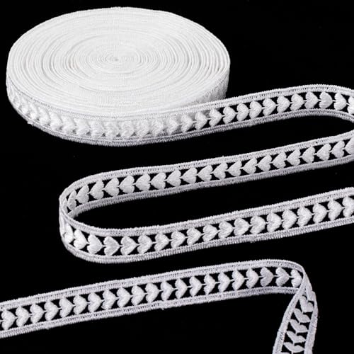 Deozu 4 Yards weiße Spitzenborte Vintage gehäkelte Spitzenbänder Stickerei Schnürsenkel für DIY Handwerk Blumenstrauß Nähen Hochzeit Verpacken Dekoration (Herz) von Deozu