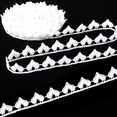 Deozu 4 Yards weiße Spitzenborte Vintage gehäkelte Spitzenbänder Stickerei gewellte Kante Schnürsenkel für DIY Handwerk Blumenstrauß Nähen Hochzeit Verpacken Dekoration (Herz, 2 cm breit) von Deozu