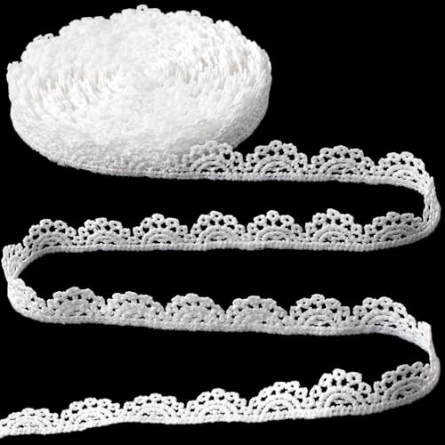Deozu 4 Yards weiße Spitzenborte Vintage gehäkelte Spitzenbänder Stickerei gewellte Kante Schnürsenkel für DIY Handwerk Blumenstrauß Nähen Hochzeit Verpackung Dekoration (1,5 cm breit) von Deozu