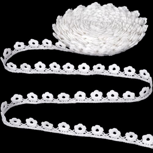 Deozu 5 Yards Weiße Spitzenborte Vintage gehäkelte Spitzenbänder Stickerei Schnürsenkel für DIY Handwerk Blumenstrauß Nähen Hochzeit Verpacken Dekoration (1,5 cm breit, Blume) von Deozu