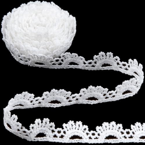 Deozu 7 Yards weiße Spitzenborte Vintage gehäkelte Spitzenbänder Stickerei gewellte Kante Schnürsenkel für DIY Handwerk Blumenstrauß Nähen Hochzeit Verpackung Dekoration (1,6 cm breit) von Deozu
