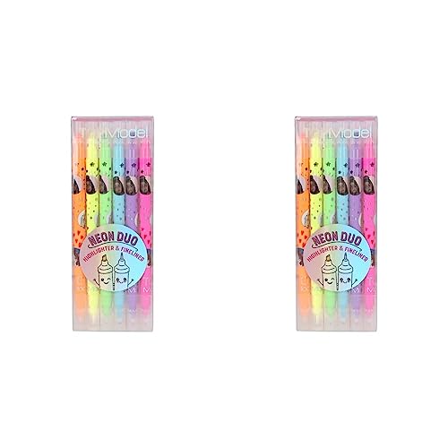 Depesche 11383 TOPModel - Neon Duo Highlighter- und Fineliner-Set mit 6 Doppel-Fasermalern in leuchtenden Farben, mit jeweils einer dünnen und breiten Spitze zum Schreiben und Markieren, Packung mit 2 von Depesche