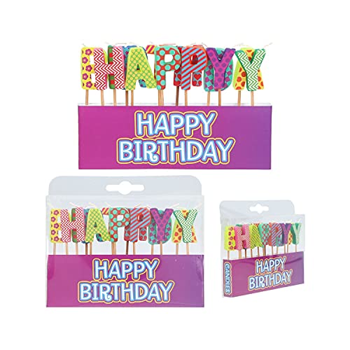 Depesche 11556-001 - Geburtstags-Kerzen Set "Happy Birthday", farbenfroh bunt gemusterte Buchstaben-Kerzen, als Dekoration für Kuchen oder Torte von Depesche
